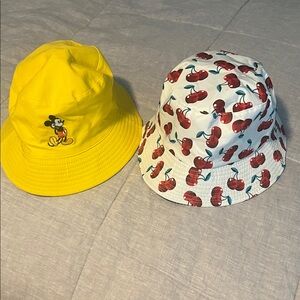 Yellow Mickey Mouse and red/green Cherry theme reversible Bucket Hats. NEW!